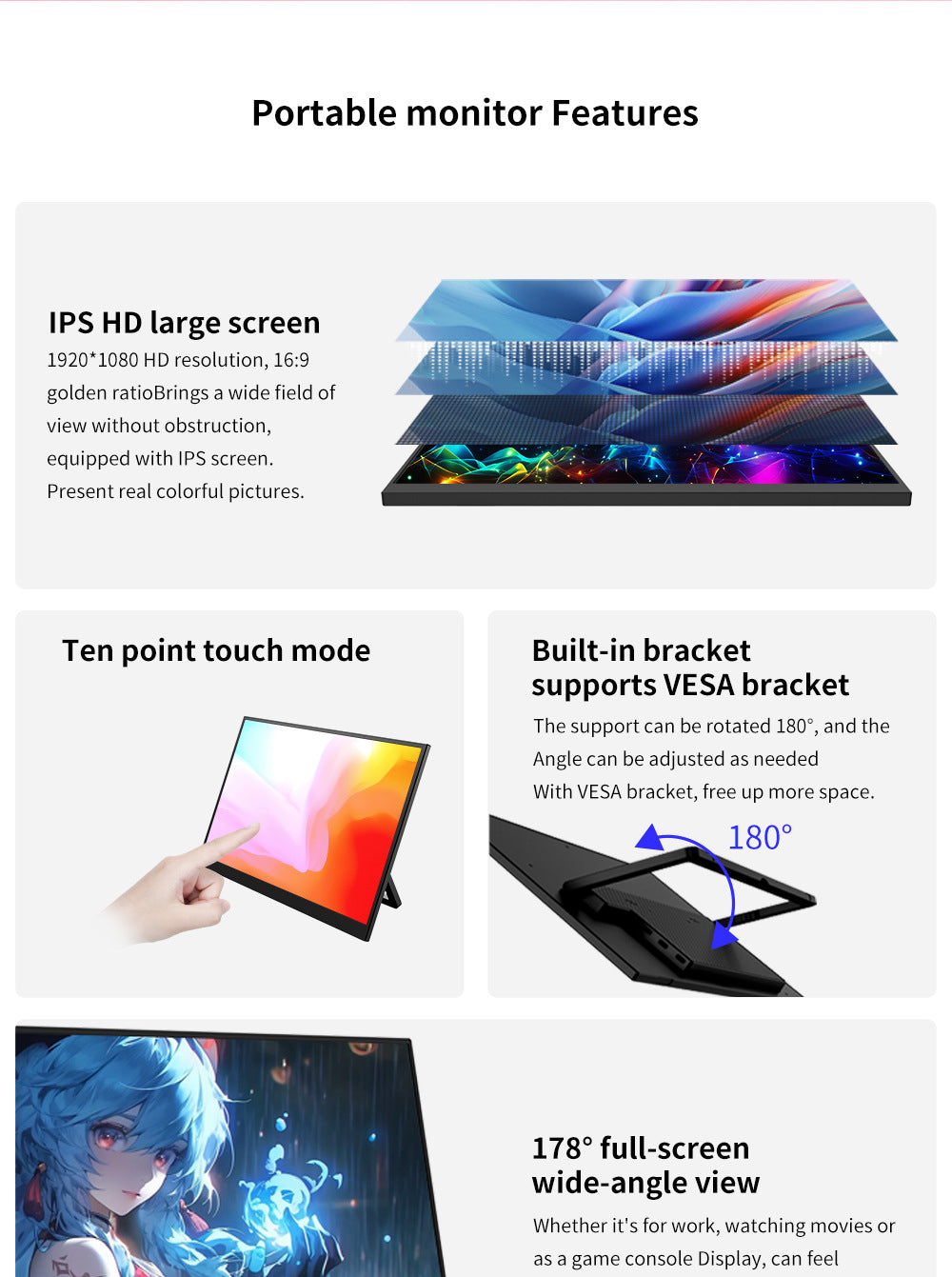 15.6-inch 18.5-inch Touch Control HD Portable Monitor