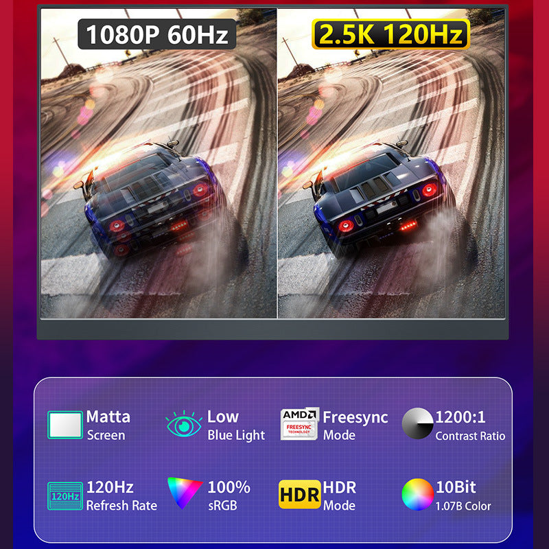 16-inch 2.5K 120Hz Portable Gaming Monitor for PC Laptop